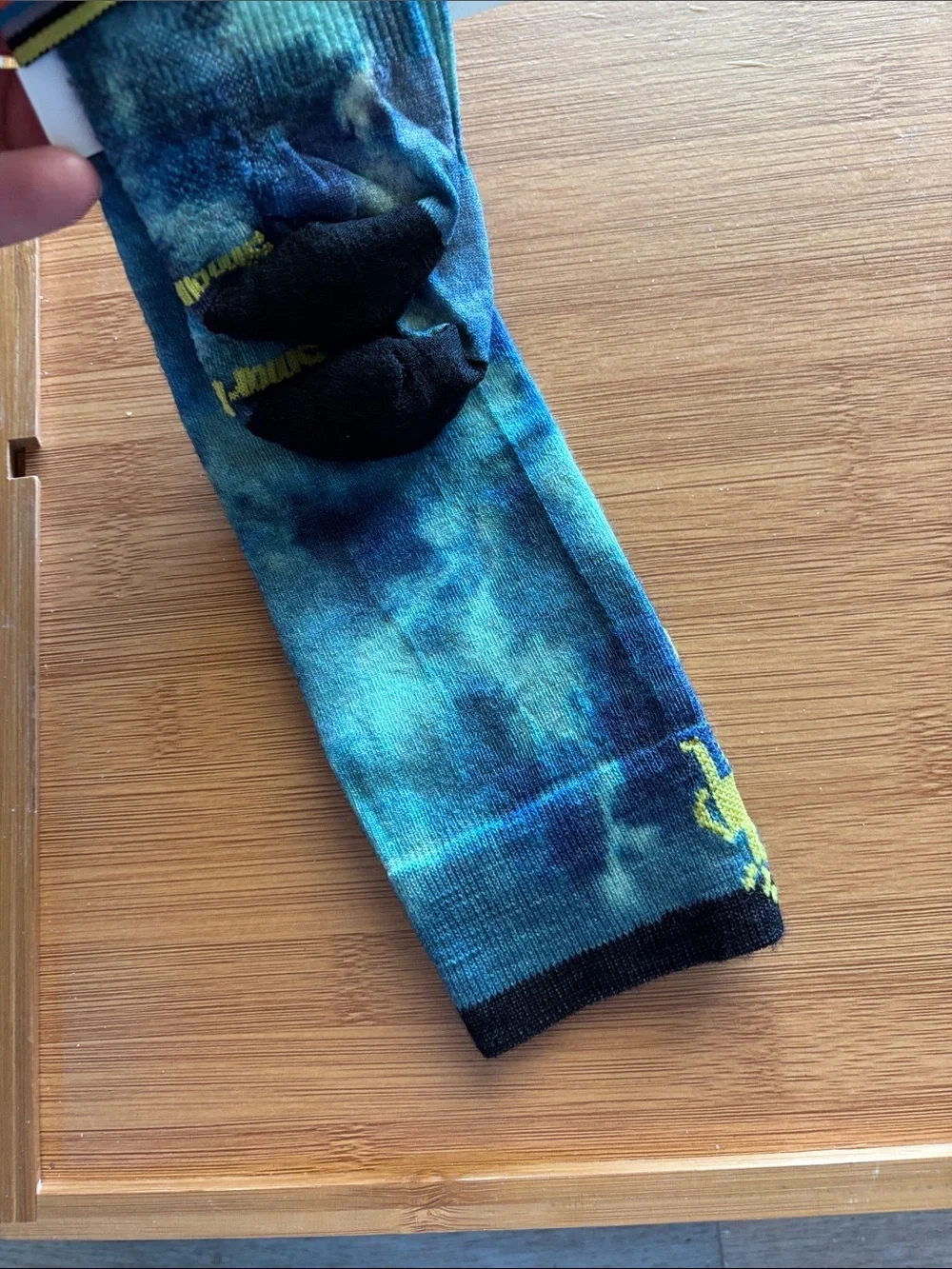Smartwool Junior Ski Socks - Tie-Dye Blue & Teal with Striped Cuff